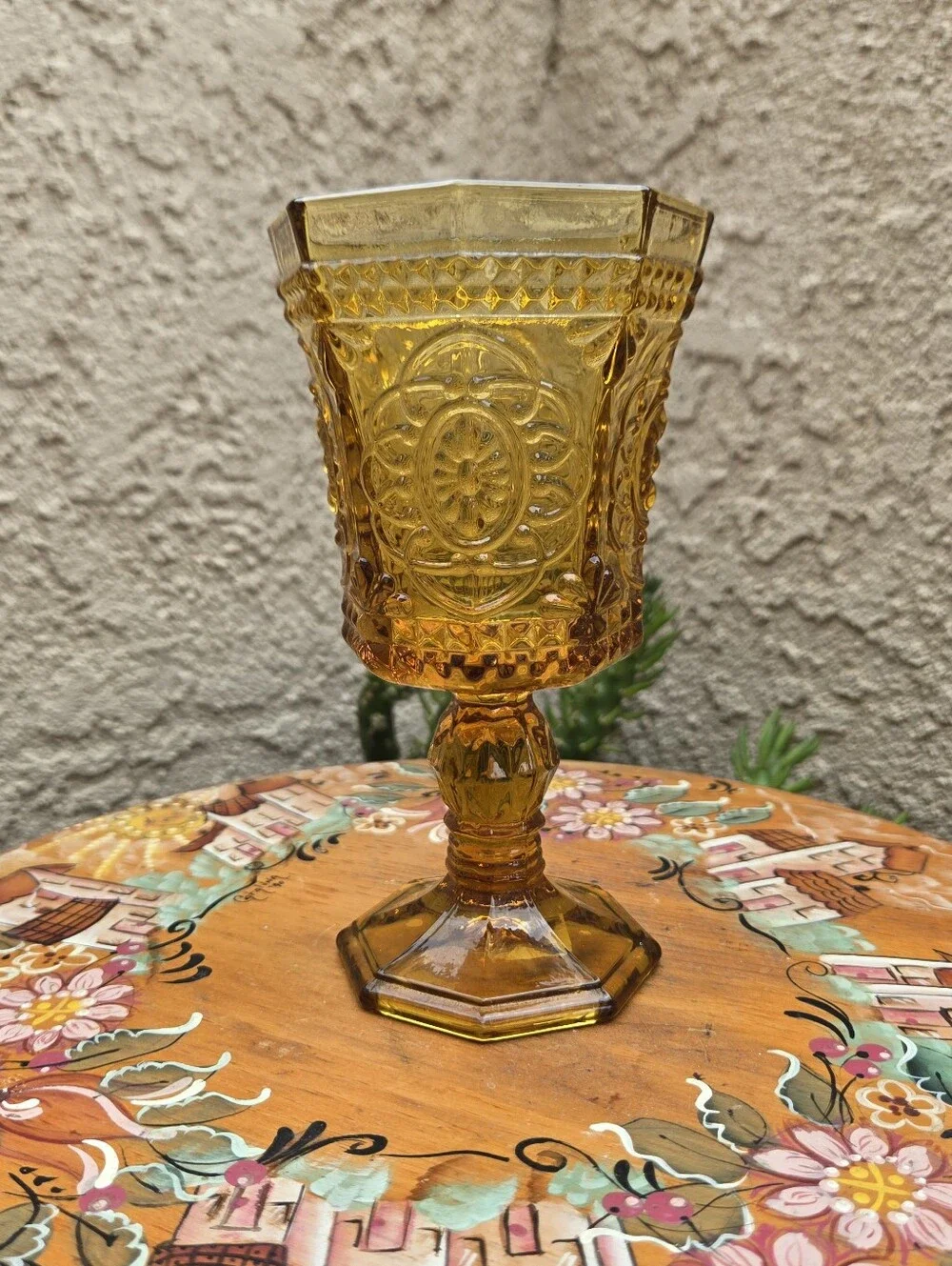Strawberry Street Vatican 8oz Amber Red Wine Glass Embossed Goblet VTG Regency